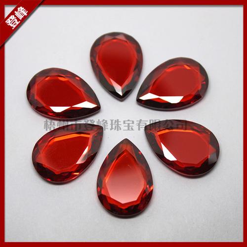 梨形雙臺(tái)面石榴紅鋯石 DIY飾品配件的人造寶石首選